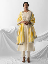 Ivory dobby kurta with embroidered yoke