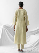 Pastel yellow dobby kurta with embroidered yoke