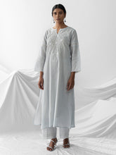 Pastel blue dobby kurta with embroidered yoke