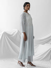 Pastel blue dobby kurta with embroidered yoke