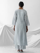 Pastel blue dobby kurta with embroidered yoke