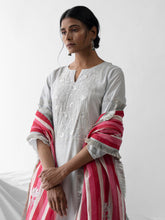 Pastel blue dobby kurta with embroidered yoke