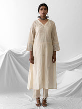 Ivory dobby kurta with all over embroidery