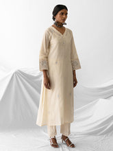 Ivory dobby kurta with all over embroidery
