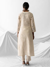Ivory dobby kurta with all over embroidery