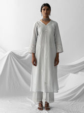 Pastel blue dobby kurta with all over embroidery