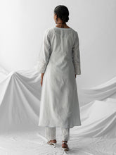 Pastel blue dobby kurta with all over embroidery