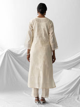Ivory dobby kurta with plackett