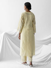 Pastel yellow dobby kurta with plackett