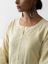 Pastel yellow dobby kurta with plackett