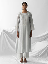 Pastel blue dobby kurta with plackett