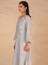Grey hand embroidered chanderi kurta