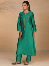 Green hand embroidered silk chanderi kurta