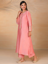 Pink hand embroidered silk chanderi kurta