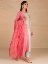 Grey hand embroidered silk chanderi kurta