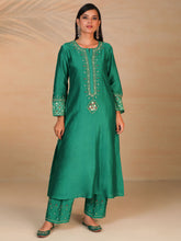 Green hand embroidered silk chanderi kurta