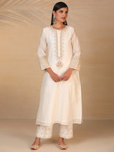 Off White hand embroidered silk chanderi kurta
