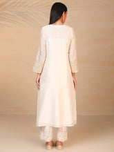 Off White hand embroidered silk chanderi kurta
