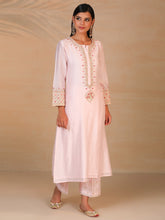Light Pink hand embroidered silk chanderi kurta