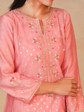 Pink chanderi embroidered panel kurta