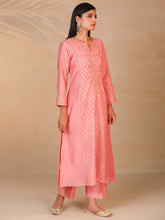 Pink chanderi embroidered panel kurta