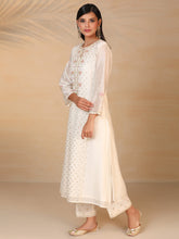 Off white chanderi embroidered panel kurta