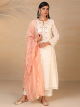 Off white chanderi embroidered panel kurta
