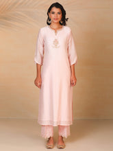Pastel Pink embroidered silk chanderi kurta