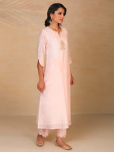 Pastel Pink embroidered silk chanderi kurta
