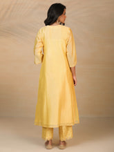 Yellow hand embroidered silk chanderi kurta
