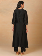 Black hand embroidered silk chanderi kurta