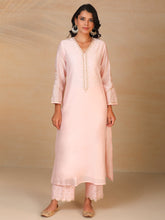Pastel Pink hand embroidered silk chanderi kurta