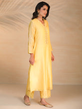 Yellow hand embroidered silk chanderi kurta