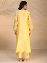 Yellow hand embroidered silk chanderi kurta