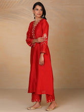 Red hand embroidered silk chanderi kurta
