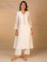 Off White hand embroidered silk chanderi kurta