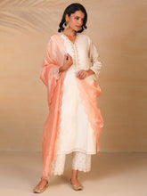 Off White hand embroidered silk chanderi kurta