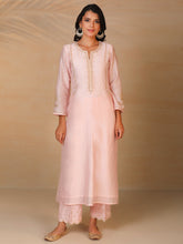 Pastel Pink hand embroidered silk chanderi kurta