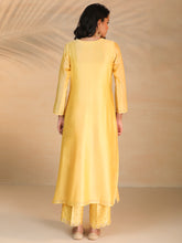 Yellow hand embroidered silk chanderi kurta