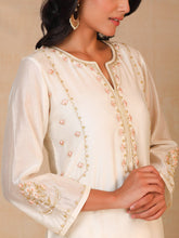 Off White hand embroidered silk chanderi kurta