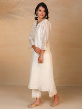 Off White hand embroidered silk chanderi kurta