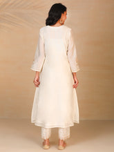Off White hand embroidered silk chanderi kurta