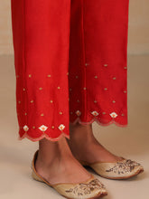 Red embroidered silk chanderi palazzo