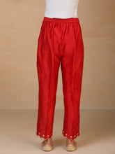 Red embroidered silk chanderi palazzo