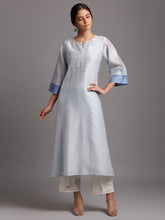 Light blue silk chanderi kurta with embroidery