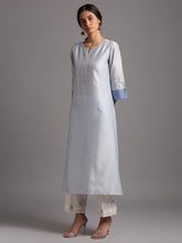 Light blue silk chanderi kurta with embroidery