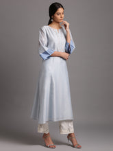 Light blue silk chanderi kurta with embroidery