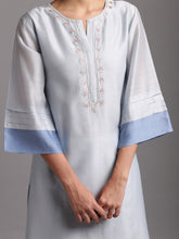 Light blue silk chanderi kurta with embroidery