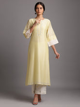 Yellow silk chanderi kurta with embroidery