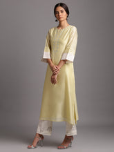 Yellow silk chanderi kurta with embroidery